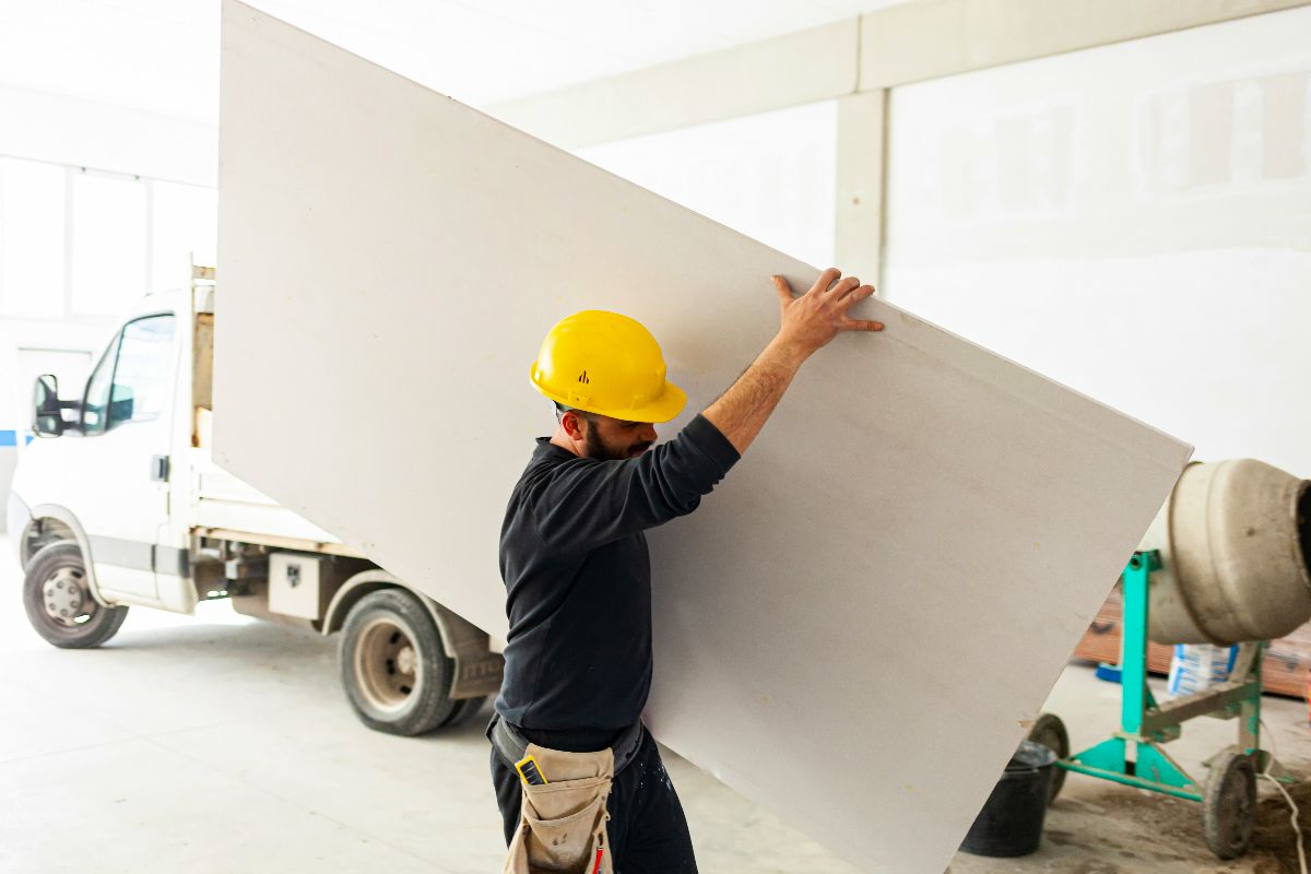 Dry wall being delivered into commercial space
