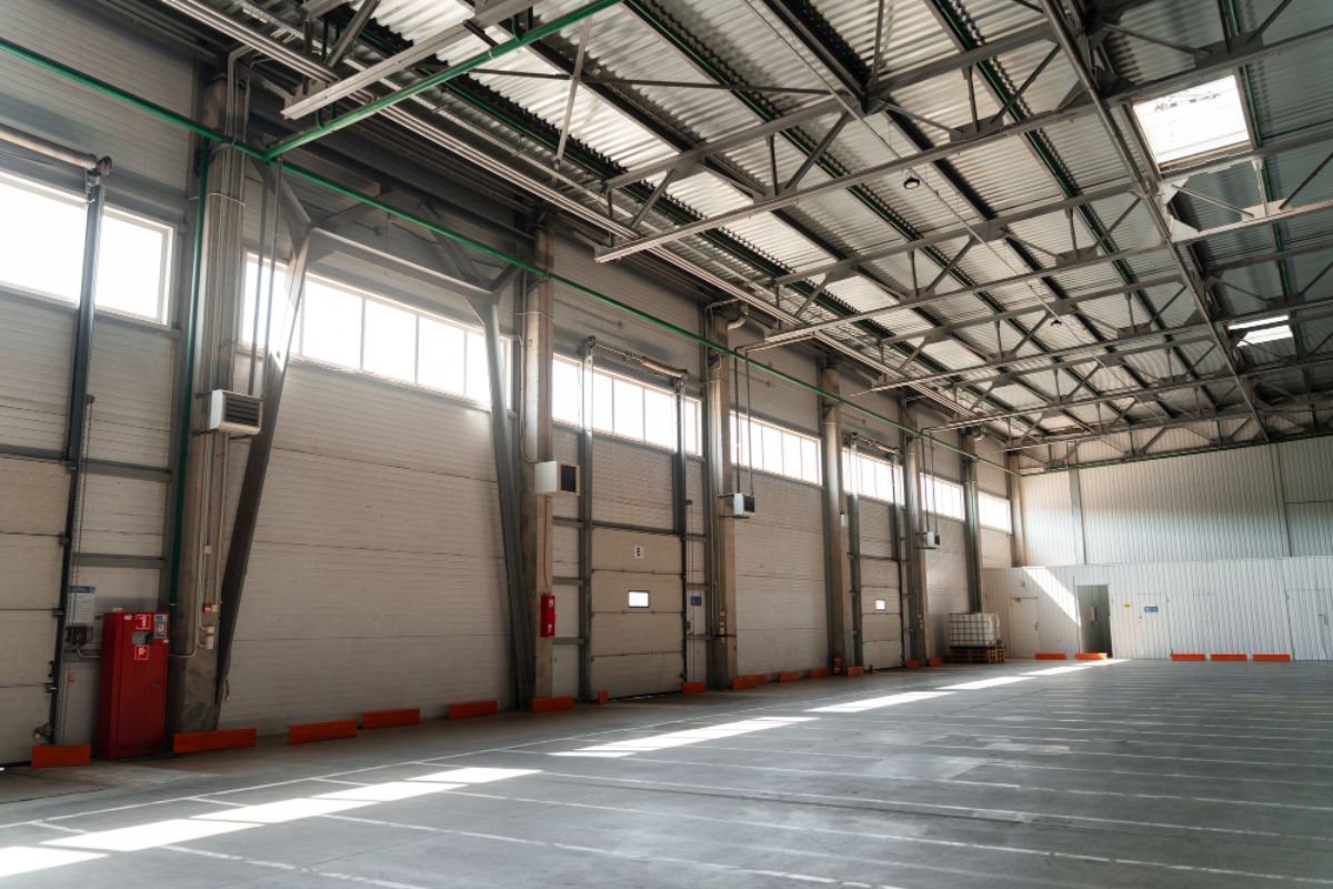 A warehouse using various wall materials 